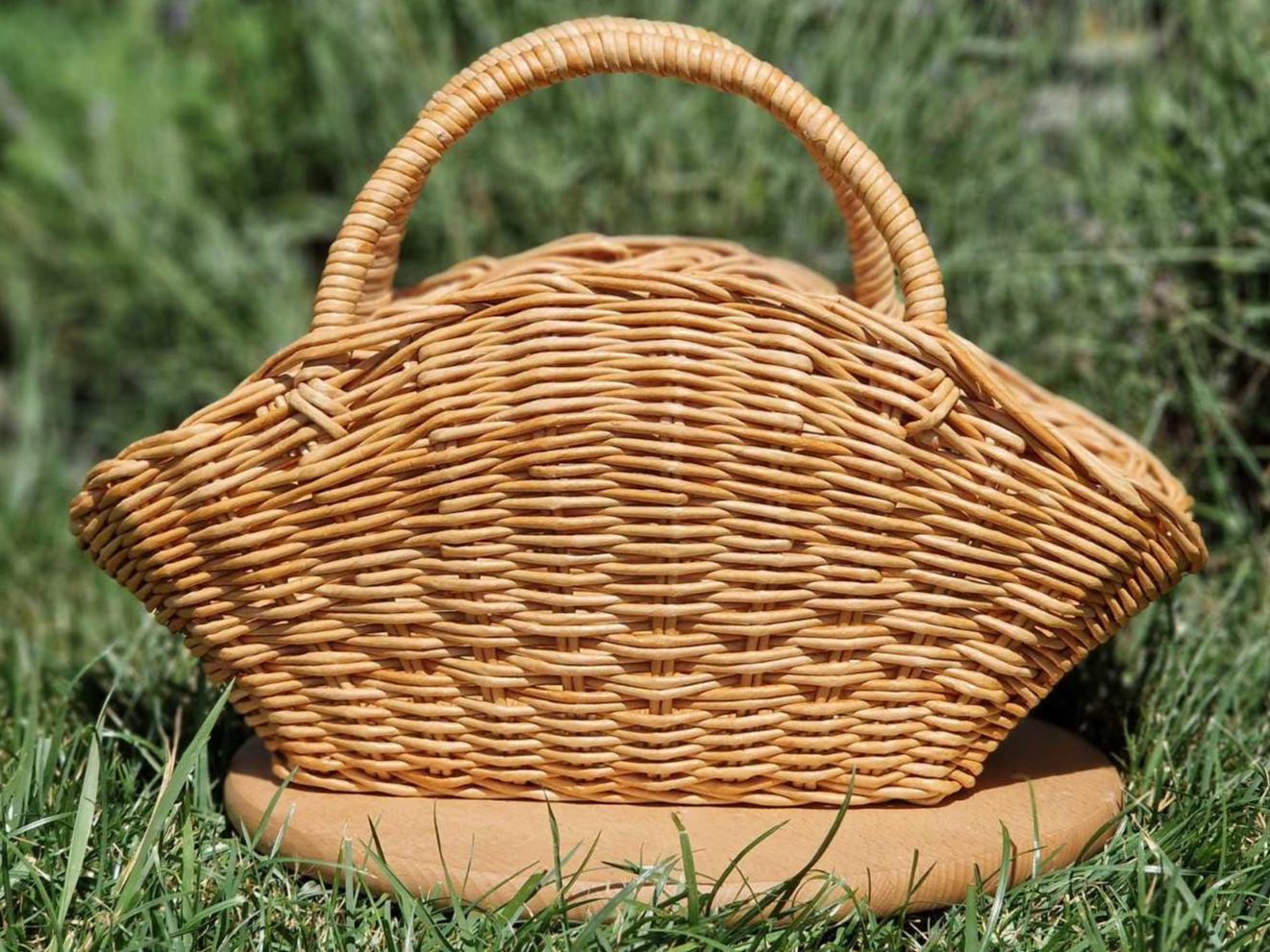 ハンドメイド編み込み籐かごバッグ、20×8×6インチ：花見、ピクニック