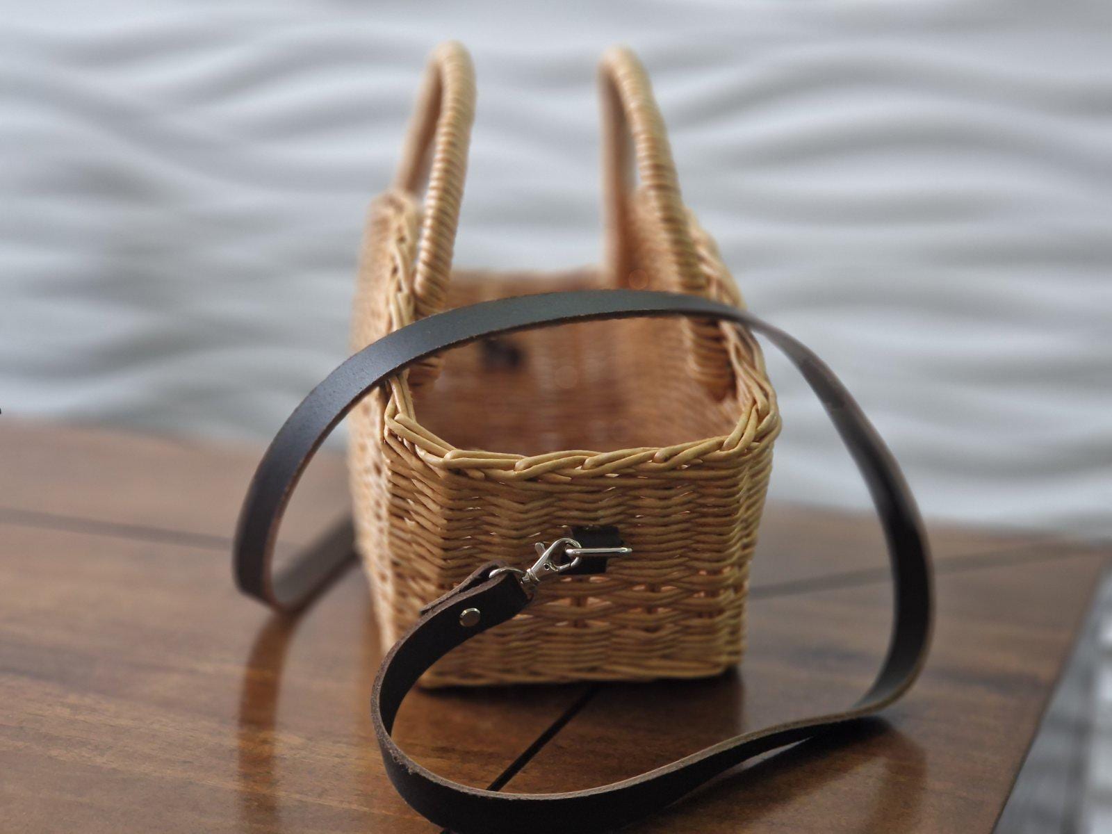 ハンドメイド編み込み籐かごバッグ、20×8×6インチ：花見、ピクニック