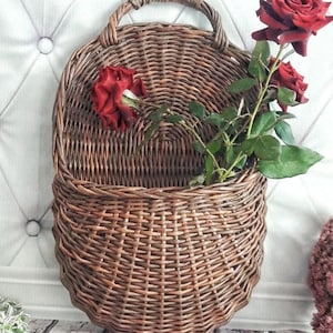 Hanging Pocket Basket Woven Door Basket Large Hanging Wall Basket Narrow Wall Basket Door Basket Unique Farmhouse Decor Hanging Storage