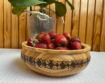 Bowl 7 in Wooden Exclusive Bowl Wooden Bowls For Food Rustic Wooden Bowl Salad Bowls Cottage Decor Trinket Holder Medium Pyrography