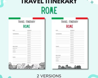 Modello di itinerario di viaggio a Roma: pianificatore giornaliero delle vacanze (download digitale, PDF modificabile Canva)