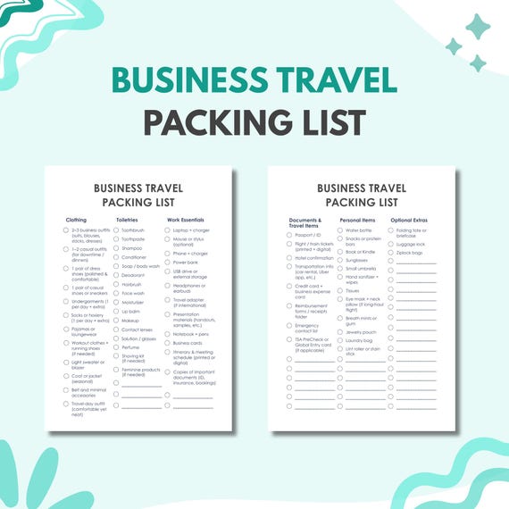 Working Packing List Work Trip Packing List