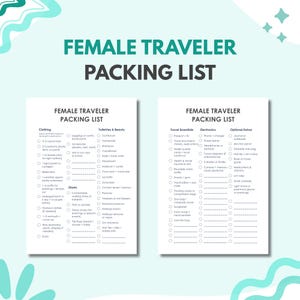 Female Traveler Packing List: Editable Travel Checklist (Digital Download, Printable PDF)
