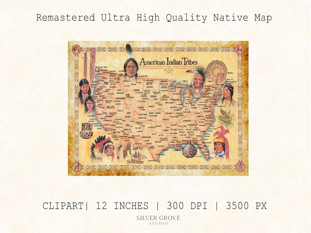Vintage Native American Tribes Map: USA Tribal Nations (PNG Digital ...
