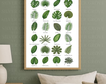 Botanical Leaves A3 Poster | Tropical Plant Leaf Chart | Printable Greenery Wall Art | Digital Download for Nature, Garden & Jungle Decor