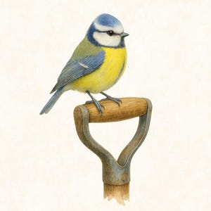 Lot de 5 cliparts mésange bleue aquarelle - oiseau printanier PNG pour créations artisanales, autocollants, décoration de ferme oiseaux de jardin, téléchargement numérique