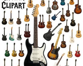 Guitar Clipart Bundle: Acoustic & Electric PNG Designs (Digital Download)