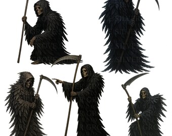 Sensenmann Clipart Bundle | Gothic Horror PNGs für Halloween Basteln und Dekorieren