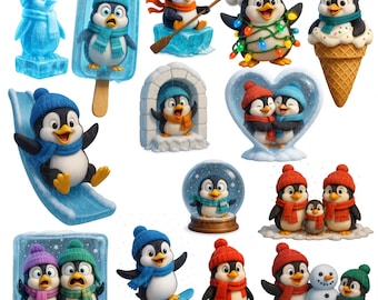 Winter Penguin Clipart Bundle | Cute Holiday PNGs for Christmas Crafts and Winter Decor
