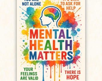 Mental Health Awareness Poster Bundle: Rainbow Inspirational Wall Art (Digital Download