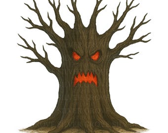 Haunted Halloween Tree Clipart: Spooky PNG Digital Art (12 Piece Set)