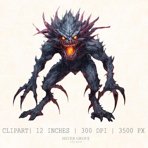 5 Fierce Monster Clipart Bundle - Scary Demon Creatures PNG - Horror Beast Graphics - Dark Fantasy Art for Stickers & Merch