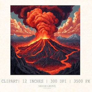 5 Exploding Volcano Clipart PNG | Eruption Lava Mountain Art | High-Resolution Digital Download for Crafts