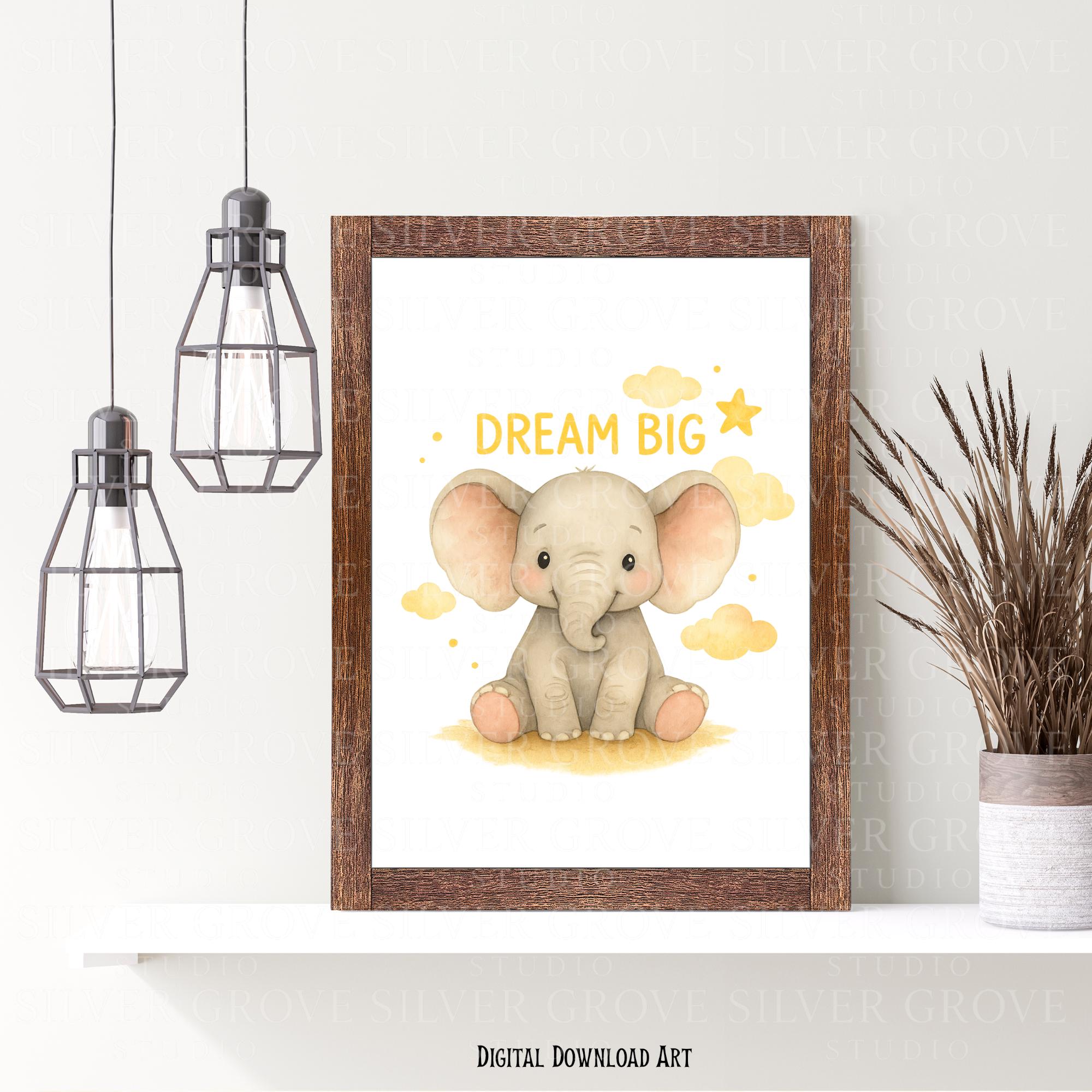 象の保育園プリント：夢を大きく描く水彩サファリアート