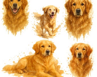 Golden Retriever Clipart Bundle | Watercolor Dog PNGs for Crafts and Pet Lover Decor