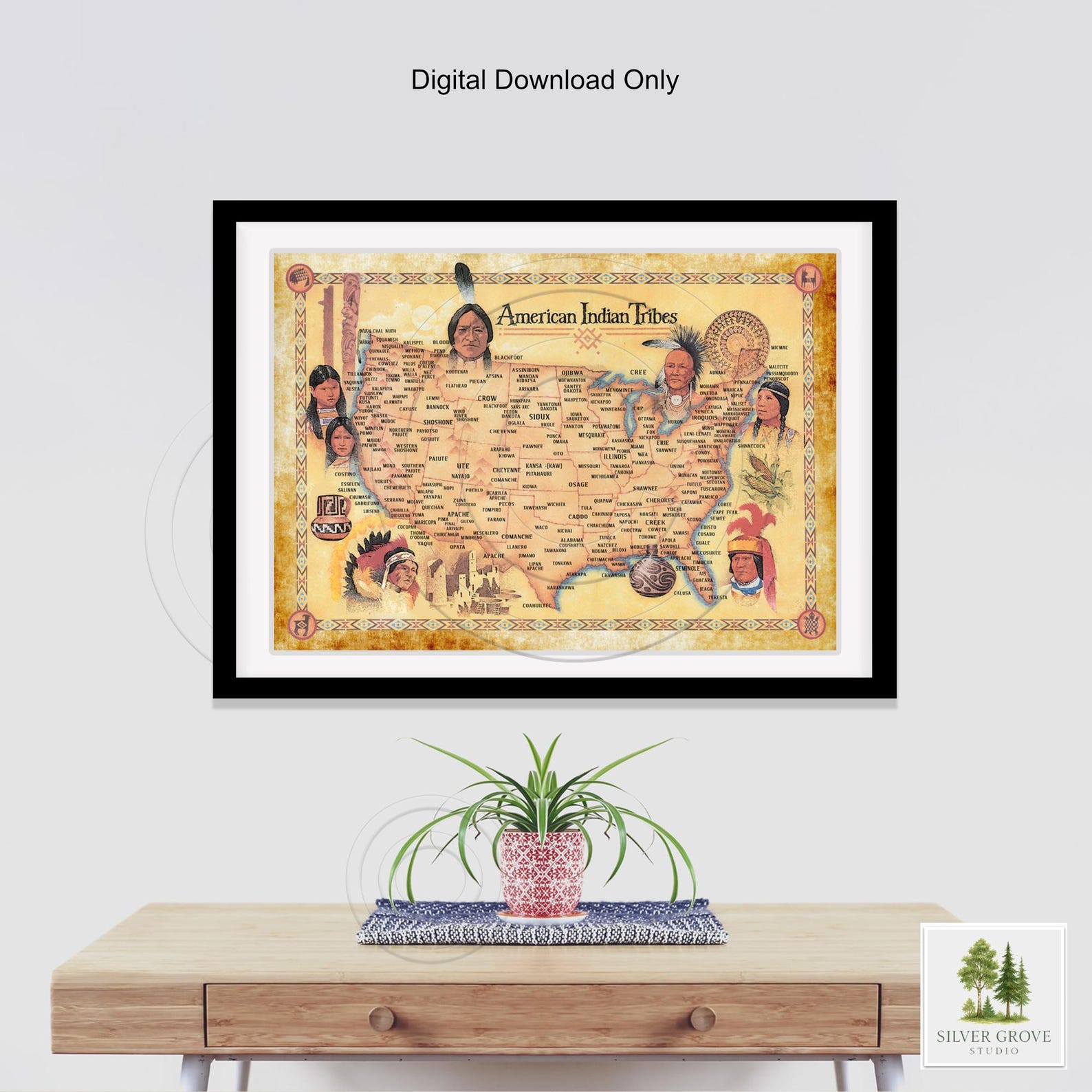 Vintage Native American Tribes Map: USA Tribal Nations (PNG Digital ...