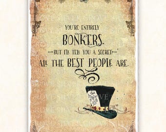 Alice in Wonderland Print: Mad Hatter Quote, Vintage Fantasy Decor (Digital Download)
