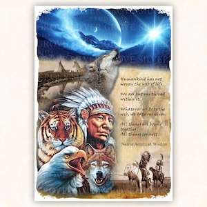 Native American Wisdom Art Print: Tribal Animals, Spiritual Quote (Digital Download)