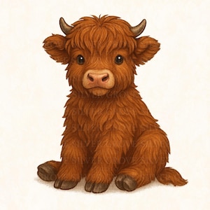5 clipart fofos de vaca das Terras Altas | Bezerro das Terras Altas PNG | Download digital de vaca escocesa | Clip-art de animais de fazenda para sublimação e adesivos