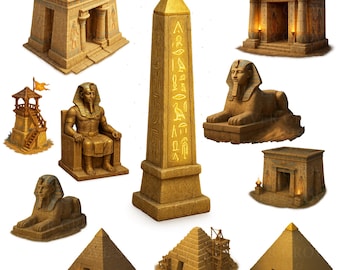 Ancient Egypt Clipart Set: Pharaoh, Pyramids (Digital Download, Commercial Use PNGs)