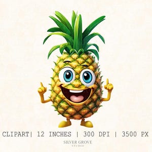 5 Funny Pineapple Cartoon Clipart Set | Cute Fruit Character PNG | Kawaii Pineapple Art | Transparent Background