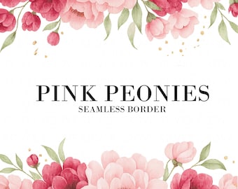 Floral Peony Border Clipart: Pink Flowers Wedding Frame (Digital Download PNG)