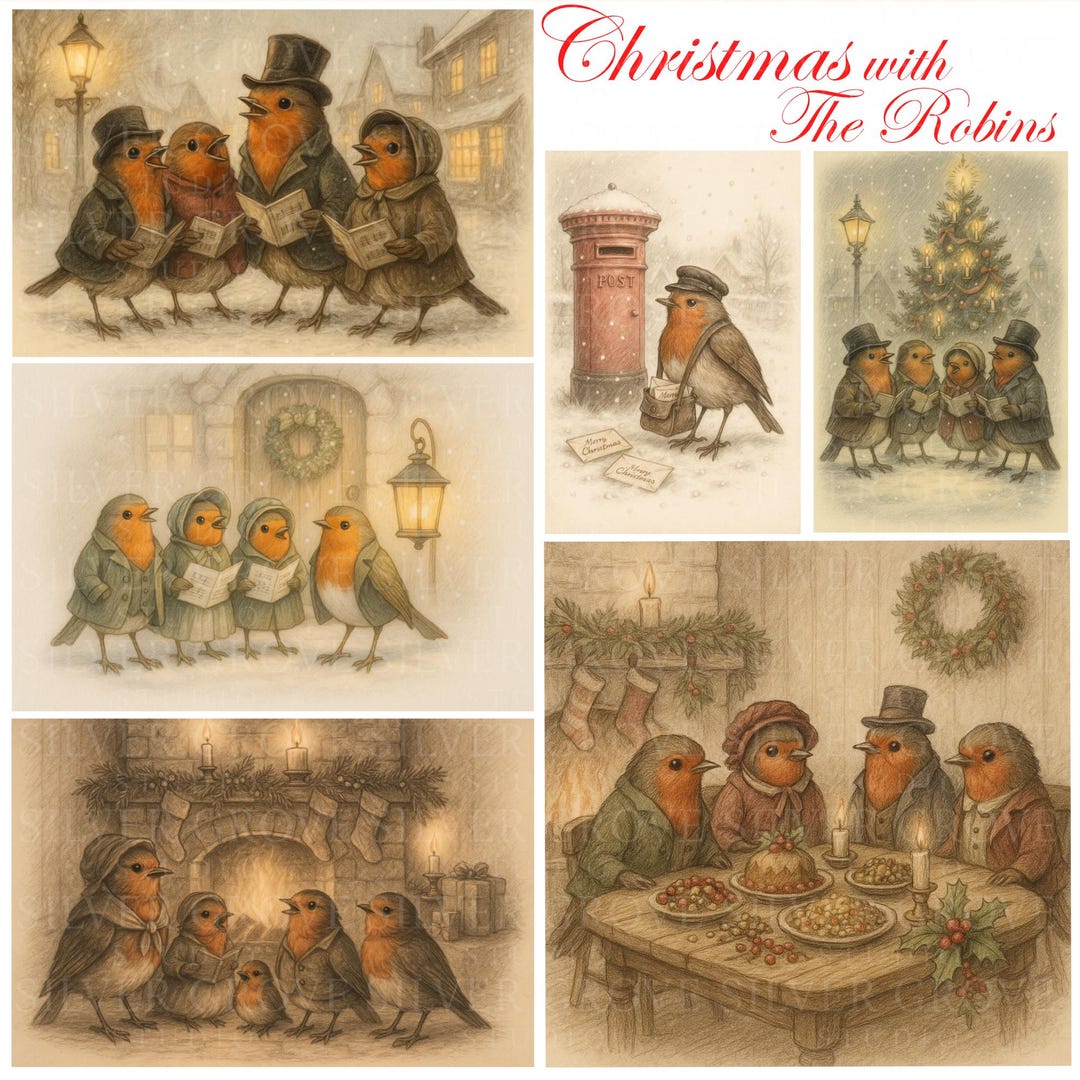 8 Christmas Robin Clipart Set | Victorian Winter Birds, Carol Singers ...