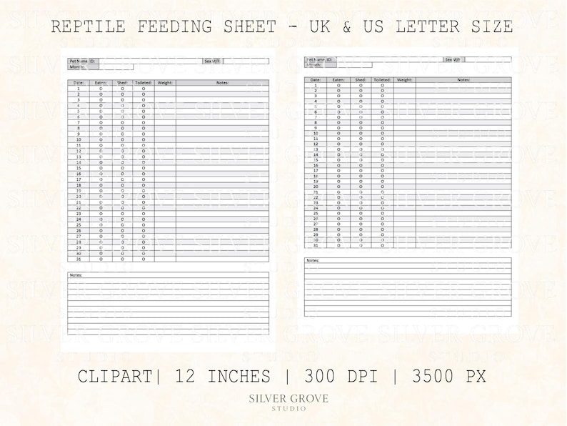 2 Reptile Feeding Log Printable – A4 and US Letter Daily Tracker for ...