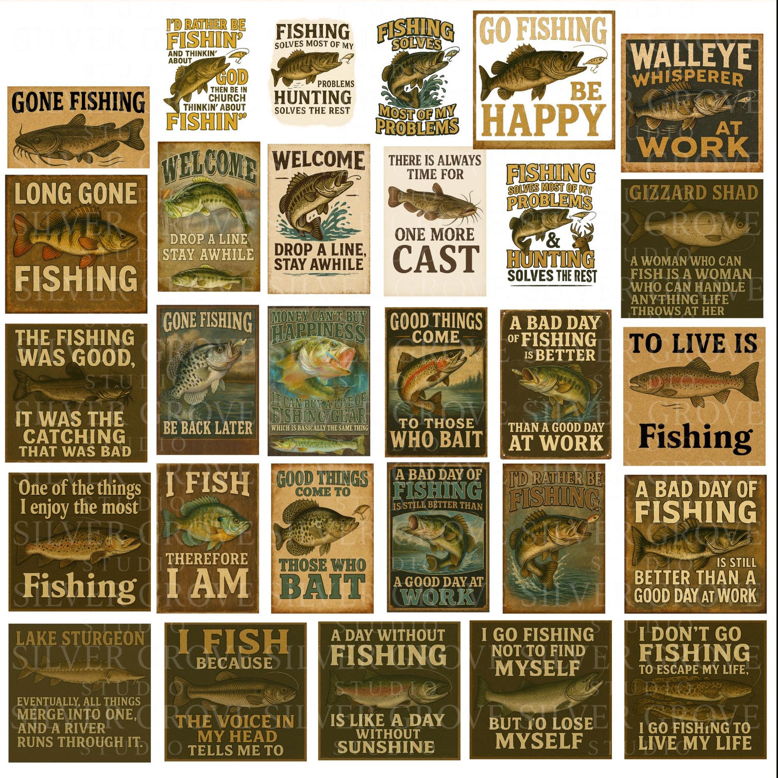 Retro Fishing Signs: Angler Gift, Bass Design (digital Prints ...