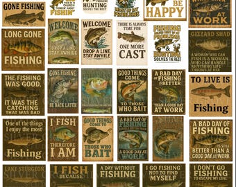 Retro Fishing Signs: Angler Gift, Bass Design (Digital Prints, Commercial Use)