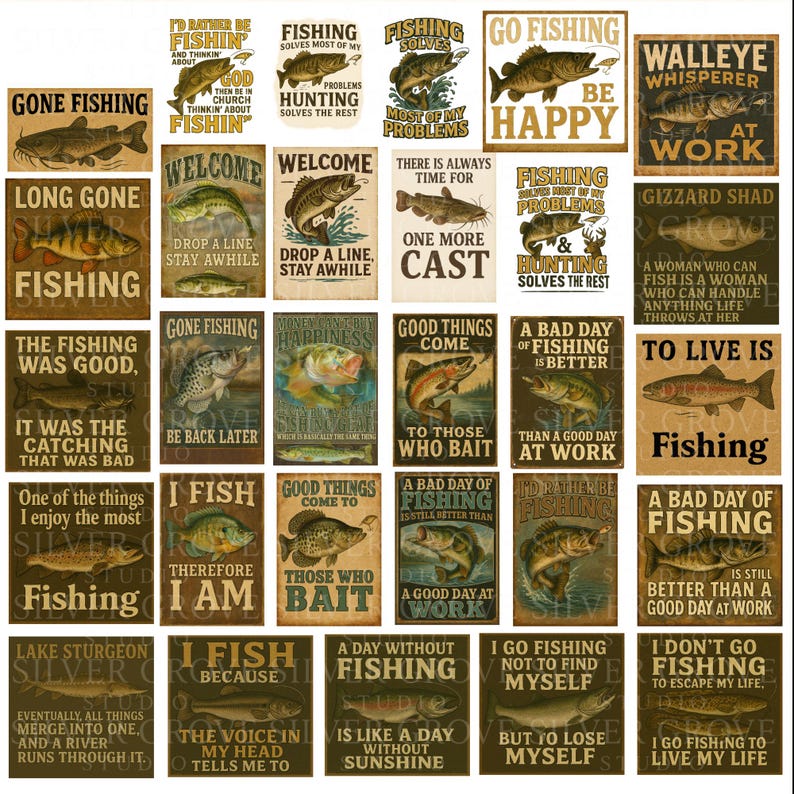 Retro Fishing Signs: Angler Gift, Bass Design (digital Prints ...