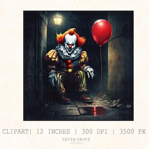 5 Clipart de Palhaço Assassino de Terror PNG – Arte de Palhaço de Desenho Animado Assustador para Halloween, Adesivos, Sublimação, Artesanato e Decoração de Festa