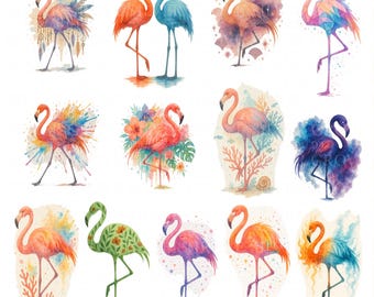 Watercolor Flamingo Clipart Bundle: Tropical Bird PNG Images (Digital Download)