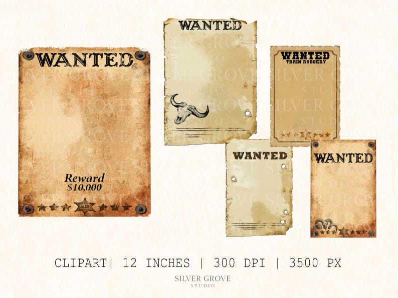 Blank Wanted Poster Clipart Bundle: Vintage Western Outlaw Signs ...