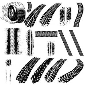 20 Clipart di segni di slittamento di pneumatici per auto, segni di pneumatici da corsa bruciati, battistrada di auto sportive, design stampabile per moto, PNG di alta qualità, trasparenti