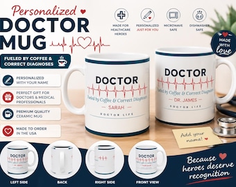 Doctor ECG Heartbeat Name Mug | Personalized Medical Coffee Cup