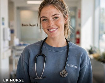 Personalized ER Nurse Sweatshirt Embroidered Custom Name | Comfort Colors ER Nurse Gift | Emergency Room Nurse Crewneck