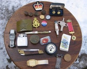 Junk Drawer Lot Military Items Lighter Pocket Knife Watch Pinbacks More A6