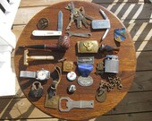 Junk Drawer Lot Gillette Razor, Estate Pipe, Watch Fob, Watch, Lighter, Pocket Knife, Padlock etc A10