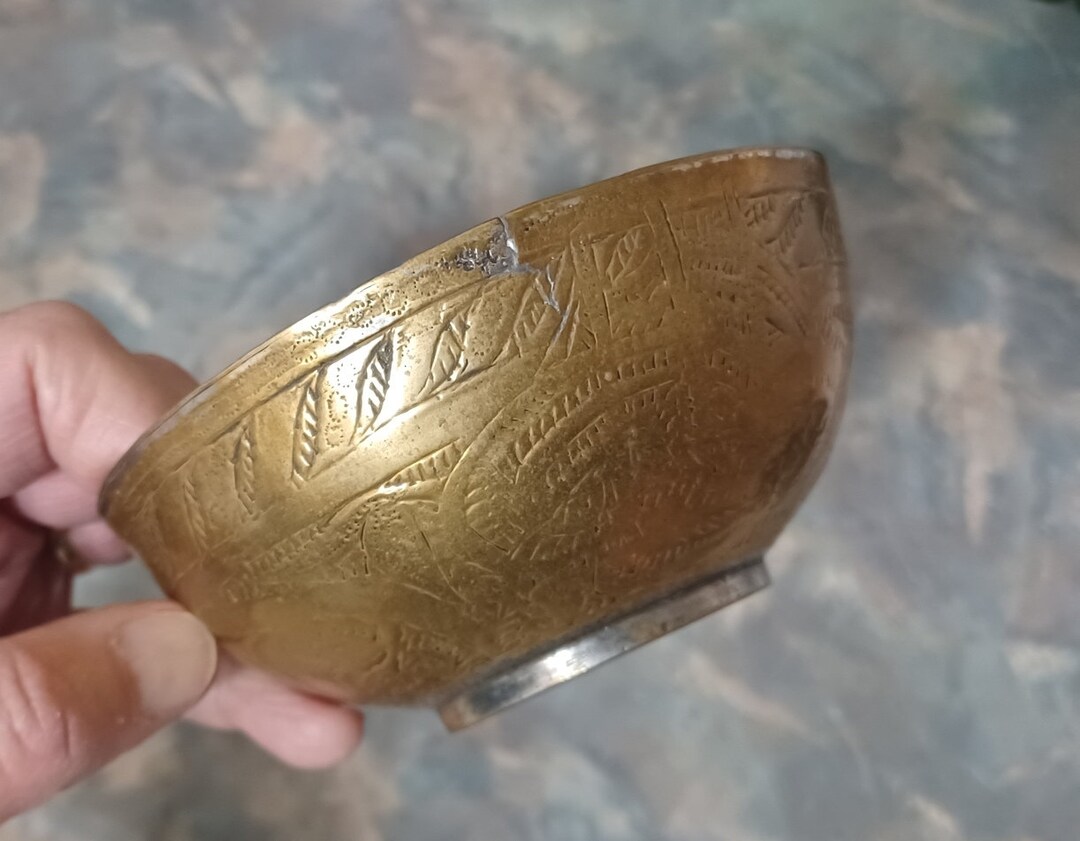 Antique Middle East Brass Bowl Tinned Etsy