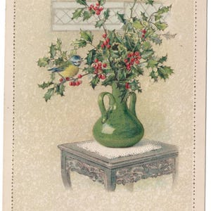 Carte postale en relief John Winsch 1913 Voeux de Noël Antique vintage éphémère maison décoration de chalet vert vase fleurs scrapbooking