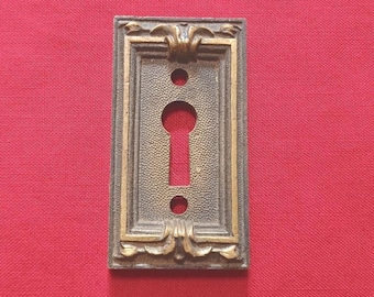 Vintage Brass Escutcheon Keyhole Cover Victorian Door Furniture Parts Restoration Home Cottage Farmhouse Decor
