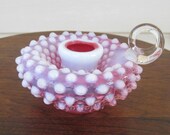 Vintage Fenton Candle Holder Cranberry Opalescent Hobnail Finger Loop Chamber Candlestick Chamber Stick Chamberstick