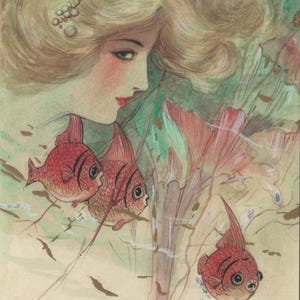 Carte postale Samuel Schmucker 2004 Les amoureux des sirènes, poissons globe japonais n° 98/250 éphémères poissons dorés Scrapbooking Scrapbooking Cottage Decor