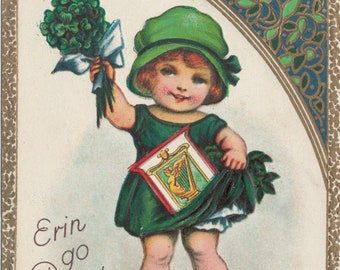 Antique St Patrick's Day Postcard Erin Go Bragh Embossed Vintage Junk Journal Ephemera Home Cottage Decor Cottagecore