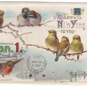John Winsch 1911 Embossed Postcard Happy New Year Antique Vintage Ephemera Home Cottage Decor Scrapbooking Greetings