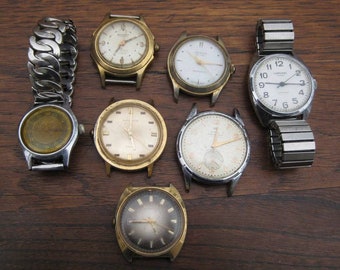 7 Vintage Mens Windup Wrist Watches for Parts Repair or Repurpose Wristwatches