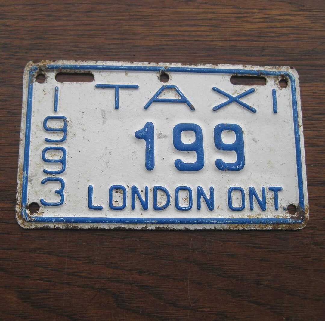 Taxi License Plate London Ontario Canada 1993 Vintage Garage Man Cave