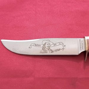 Couteau de chasse vintage Buffalo Bill Bowie The Wild West Lame fixe Pêche Camping dépouillement sans gaine