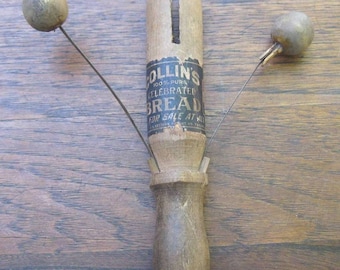 Antique Wood Noise Maker Advertising Collins Celebrated Bread Rattle Wooden Clackers Home Cottage Country Store Decor Knocker
